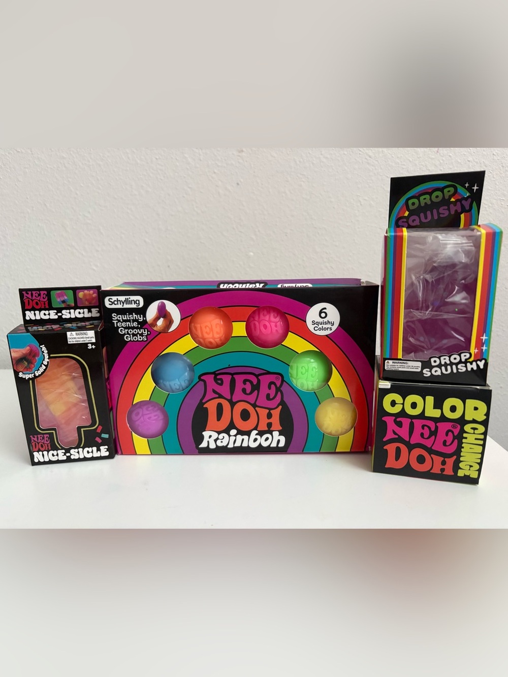 NeeDoh Rainbow Squishy Balls - Multicolor Set (4-pack Bundle)